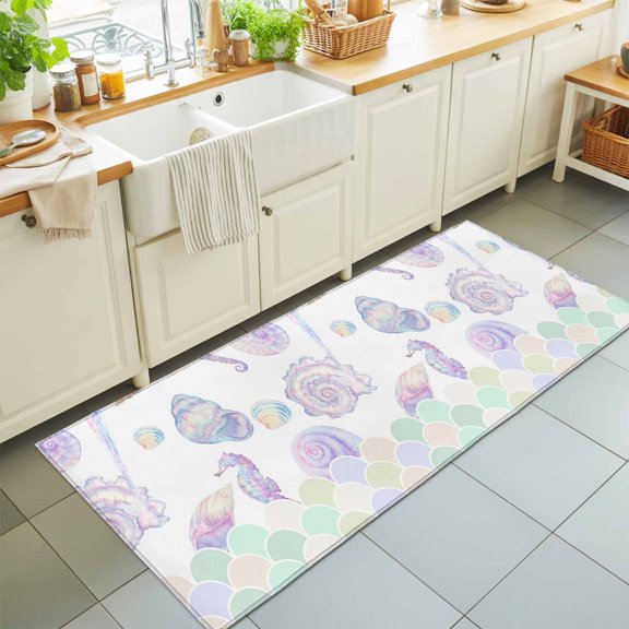 Kitchen Runner Rug Abstract Marble Texture Seamless Runner Rugs for Bedroom Hallway Entryway Stair, Gradient Blue Waves Area Rug Non-slip Washable Floor Carpet 2x6ft
