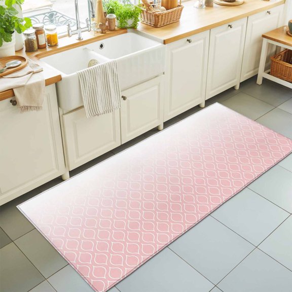 Rectangle Rug 2x6ft Area Rug, Pink Gradient White Grid Geometric Area Rugs for Living Room Bedroom, Romantic Minimalist Style Floor Mat Non-Slip Non-Shedding Carpet Indoor Accent Rugs