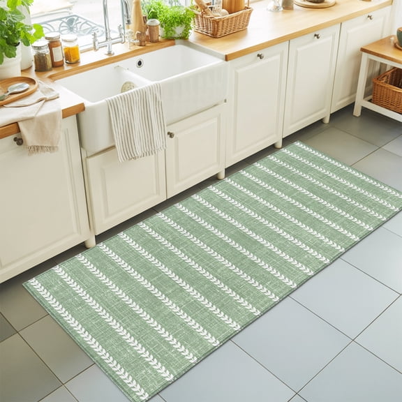 Kitchen Runner Rug Chic Nautical Anchor on Navy Blue White Sripes Runner Rugs for Bedroom Hallway Entryway Stair, Chevron Zig Zag Area Rug Non-slip Washable Floor Carpet 2x6ft