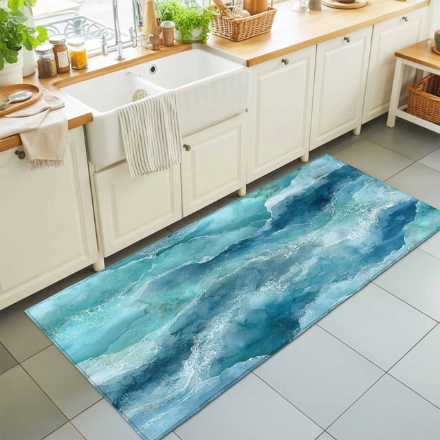 Rectangle Rug 2x6ft Area Rug, Summer Turquoise Ocean Wave Area Rugs for ...