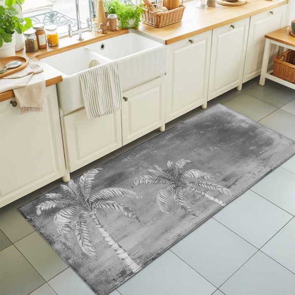 Kitchen Runner Rug Green Monstera Leaf Tropical Leaves Runner Rugs for Bedroom Hallway Entryway Stair, Arch Stripe Boho Style Area Rug Non-slip Washable Floor Carpet 2x6ft
