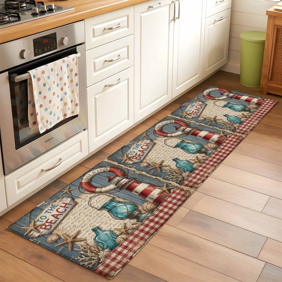 Rectangle Rug 2x6ft Area Rug, Vintage Nautical Lighthouse on Wooden Area Rugs for Living Room Bedroom, to The Beach Quote Floor Mat Non-Shedding Non-Slip Carpet Indoor Accent Rugs