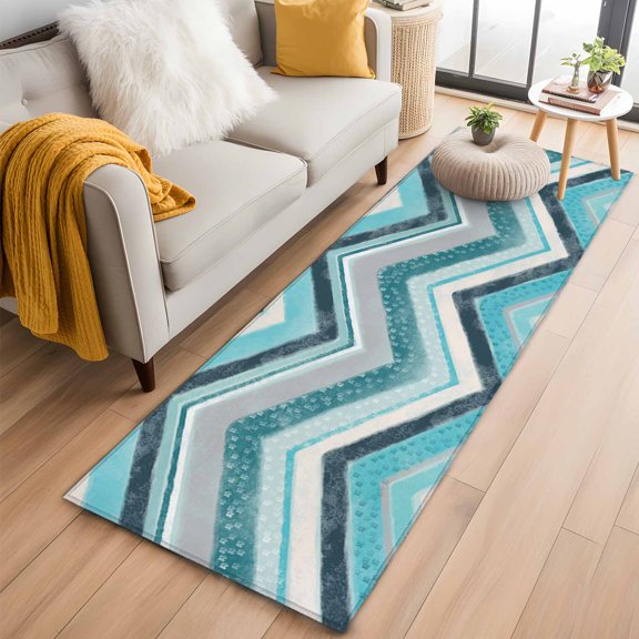 Rectangle Rug 2x6ft, Geometric Zig Zag Art Stripes Soft Non-Slip Washable Felt Carpet Pad, Multicolor Chevron Area Rugs for Living Room Bedroom Kids Room