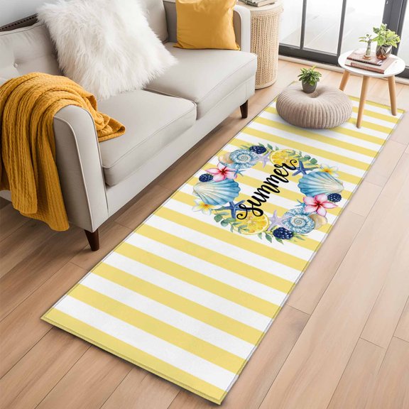 Rectangle Rug 2x6ft, Summer Lemons Sea Stars Shells Soft Non-Slip Washable Felt Carpet Pad, Carnival Flowers Area Rugs for Living Room Bedroom Kids Room