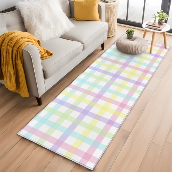 Rectangle Rug 2x6ft, Watercolor Blue Green Purple Striped Soft Non-Slip Washable Felt Carpet Pad, Geometric Graphics Area Rugs for Living Room Bedroom Kids Room
