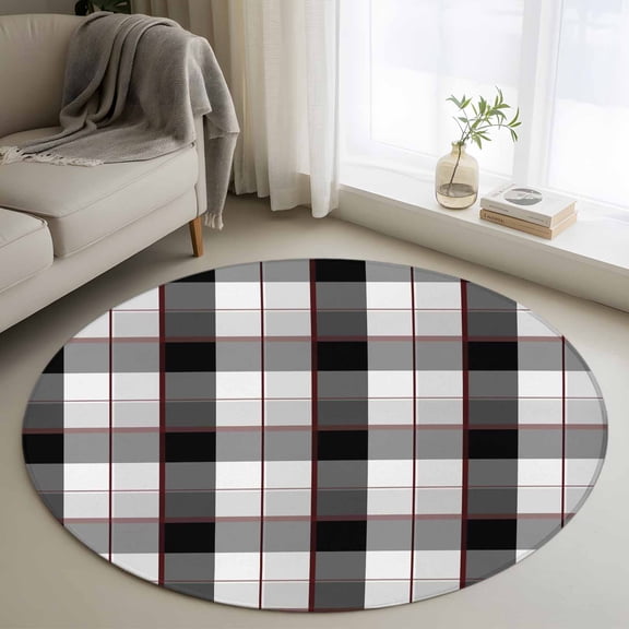 Rectangle Rug 3ft Area Rug, Abstract Black Gray White Checker Area Rugs for Living Room Bedroom, Modern Retro Buffalo Plaid Floor Mat Non-Slip Non-Shedding Carpet Indoor Accent Rugs
