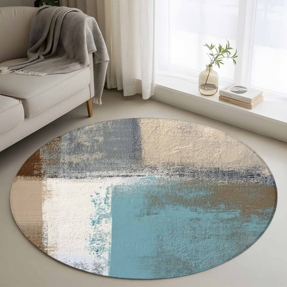 Rectangle Rug 3ft Area Rug, Brown Blue Mottled Texture Area Rugs for Living Room Bedroom, Abstract Oil Painting Art Floor Mat Non-Slip Non-Shedding Carpet Indoor Accent Rugs