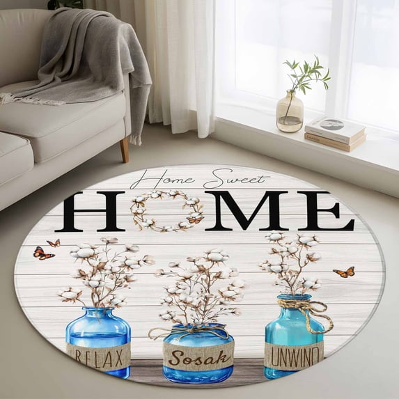 Rectangle Rug 3ft Area Rug, Farmhouse Blue Bottle Cotton Home Quote Area Rugs for Living Room Bedroom, Vintage Wood Grain Floor Mat Non-Slip Non-Shedding Carpet Indoor Accent Rugs