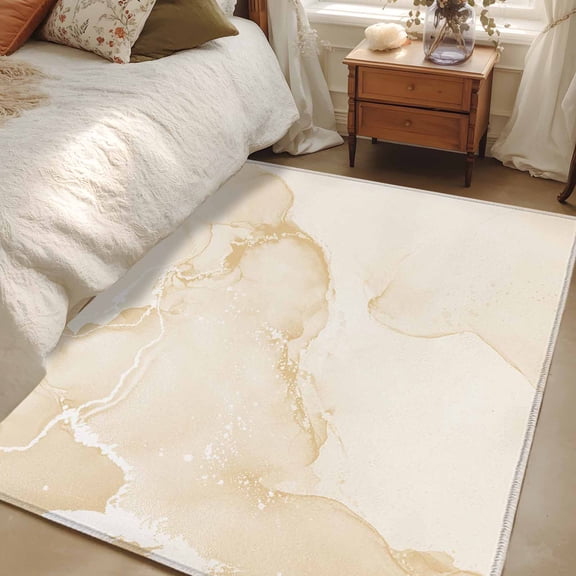 Rectangle Rug 3x5Ft Abstract Cream White Marble Texture Soft Indoor Throw Rugs Carpets for Living Dining Bedroom Kids Room Non-Slip Playroom Crawl Rug Floor Mats Watercolor Fluid Art