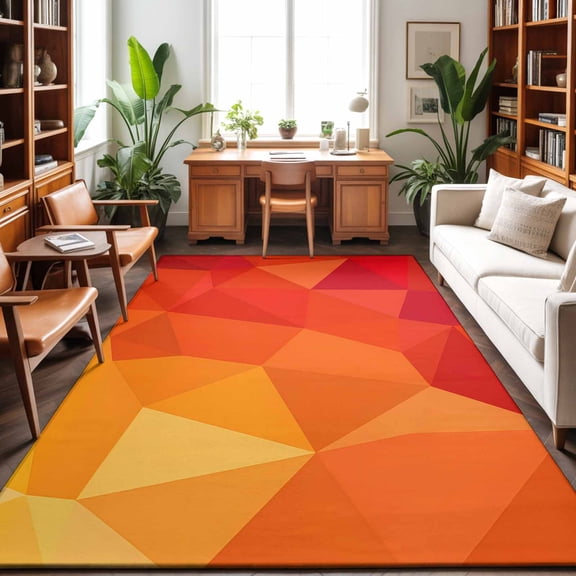Rectangle Rug 3x5Ft Abstract Geometric Mosaic Triangular Shapes Soft Indoor Throw Rugs Carpets for Living Dining Bedroom Non-Slip Playroom Crawl Rug Floor Mats Orange Burnt