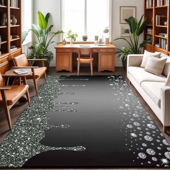 Rectangle Rug 3x5Ft Abstract Shining Diamond Soft Indoor Throw Rugs Carpets for Living Dining Bedroom Non-Slip Playroom Crawl Rug Floor Mats Stones on Gradient Black Background