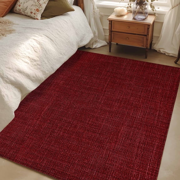 Rectangle Rug 3x5Ft Classic Solid Dark Red Soft Indoor Throw Rugs Carpets for Living Dining Bedroom Kids Room Non-Slip Playroom Crawl Rug Floor Mats Vintage Monochrome