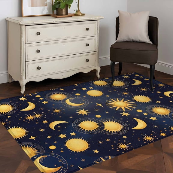 Rectangle Rug 3x5Ft Fantasy Galaxy Moon Sun Soft Indoor Throw Rugs Carpets for Living Dining Bedroom Kids Room Non-Slip Playroom Crawl Rug Floor Mats Cartoon Starry Night
