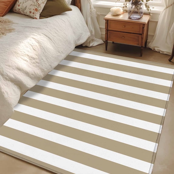 Rectangle Rug 3x5Ft Modern Minimalist Stripe Art Soft Indoor Throw Rugs Carpets for Living Dining Bedroom Kids Room Non-Slip Playroom Crawl Rug Floor Mats Khaki and White Line