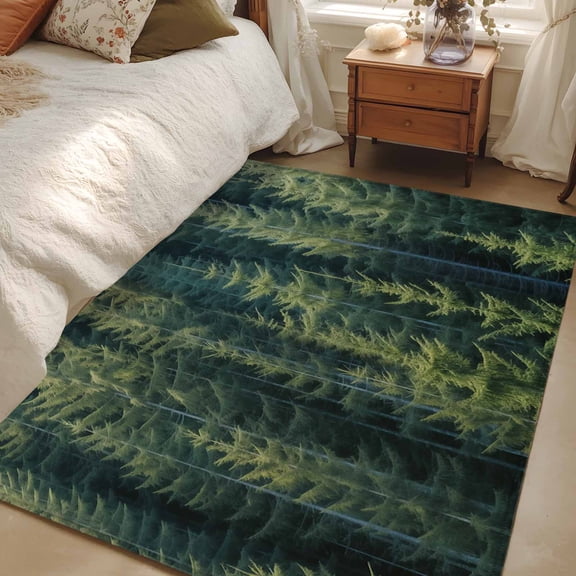 Rectangle Rug 3x5Ft Nature Green Forest Pine Tree Soft Indoor Throw Rugs Carpets for Living Dining Bedroom Kids Room Non-Slip Playroom Crawl Rug Floor Mats Summer Woodland Plant