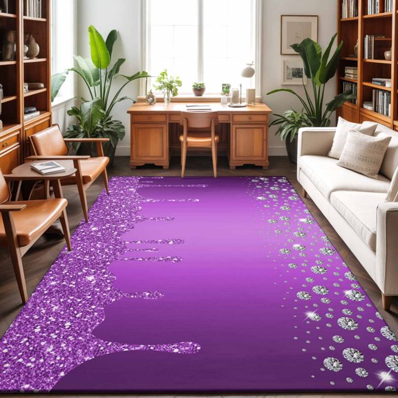 Rectangle Rug 3x5Ft Purple Silver Shiny Diamond Soft Indoor Throw Rugs Carpets for Living Dining Bedroom Non-Slip Playroom Crawl Rug Floor Mats Luxury Modern Abstract Art