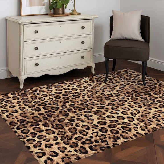 Rectangle Rug 3x5Ft Retro Leopard Stripes Soft Indoor Throw Rugs Carpets for Living Dining Bedroom Kids Room Non-Slip Playroom Crawl Rug Floor Mats Brown Black Colored Blocks