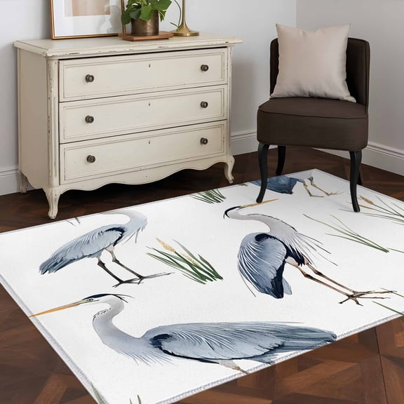 Rectangle Rug 3x5Ft Sea Bird Seabird Heron on White Soft Indoor Throw Rugs Carpets for Living Dining Bedroom Kids Room Non-Slip Playroom Crawl Rug Floor Mats Long-beaked Heron