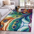 thumbnail image 1 of Rectangle Rug 3x5Ft, Watercolor Peacock Leather Soft Non-Slip Washable Felt Carpet Pad, Abstract Line Eyes Area Rugs for Living Room Bedroom Kids Room, 1 of 9