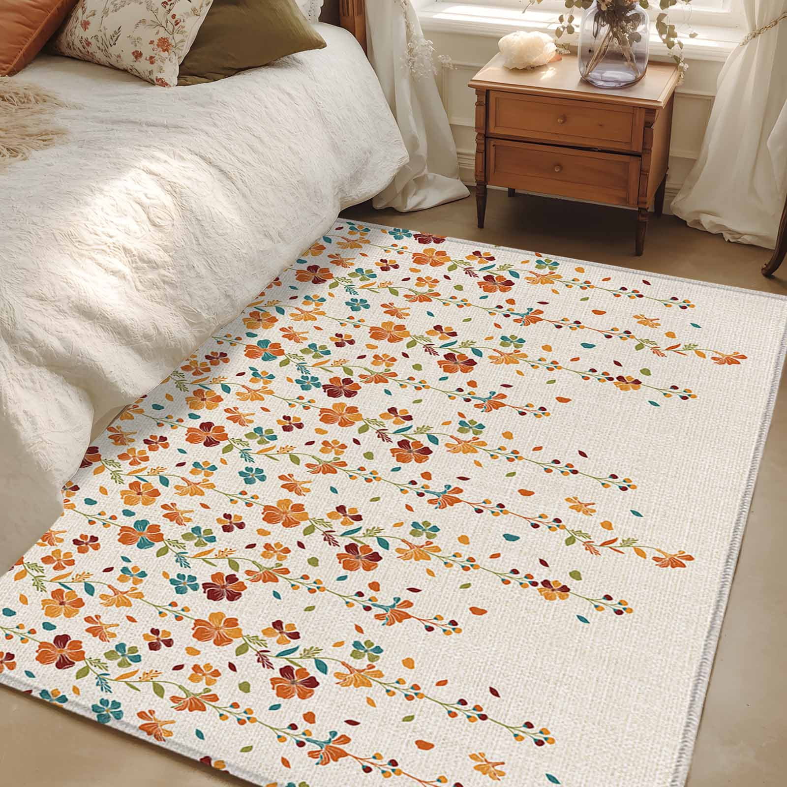 Rectangle Rug 3x5ft Area Rug, Fall Farmhouse Blooming Flower Vine Area ...