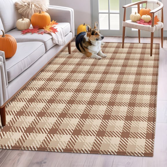 Rectangle Rug 3x5ft Area Rug, Farmhouse Retro Buffalo Plaid Area Rugs for Living Room Bedroom, Tartan Lattice Floor Mat Non-Slip Non-Shedding Carpet Indoor Accent Rugs