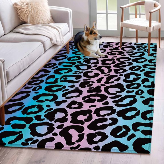 Rectangle Rug 3x5ft Area Rug, Gradient Leopard Area Rugs for Living Room Bedroom, Abstract Animal Print Texture Floor Mat Non-Slip Non-Shedding Carpet Indoor Accent Rugs