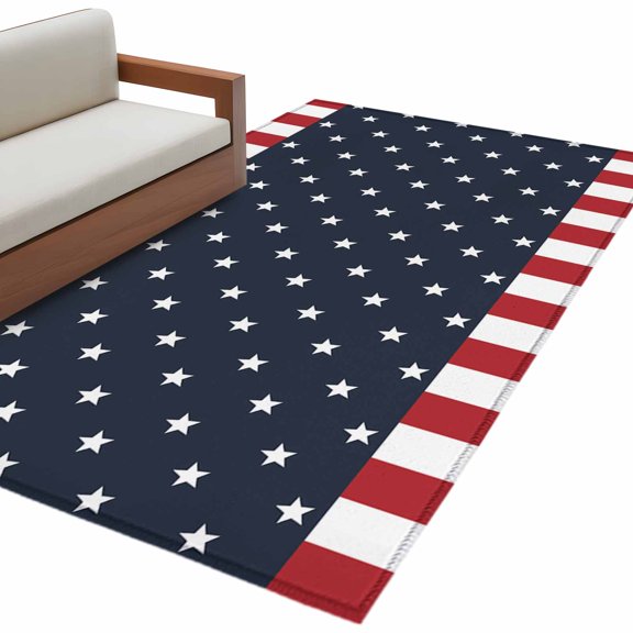 Rectangle Rug 3x5ft Area Rug,Independence Day Patriotic Stars on Blue Area Rugs for Living Room Bedroom,Red White Stripes Border Floor Mat Non-Slip Non-Shedding Carpet Indoor Accent Rugs