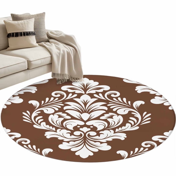 Rectangle Rug 4ft Area Rug, Classic Flower Texture Brown White Area Rugs for Living Room Bedroom, Abstract Vintage Floral Art Floor Mat Non-Slip Non-Shedding Carpet Indoor Accent Rugs