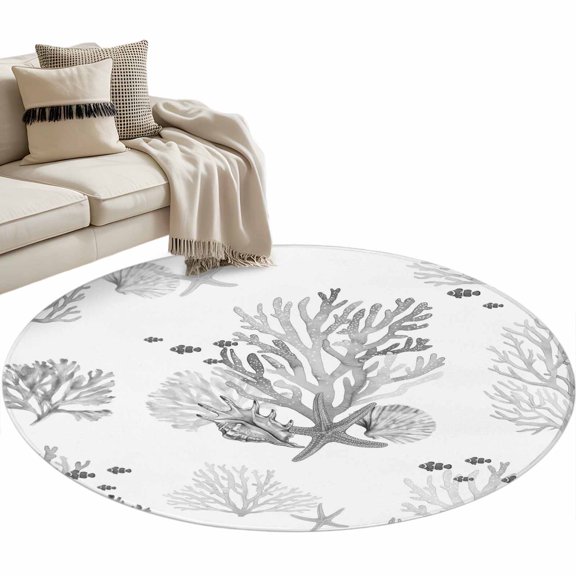 Rectangle Rug 4ft Area Rug, Ocean Life Gray Coral Conch Starfish Area Rugs for Living Room Bedroom, Watercolor Marine Theme Floor Mat Non-Slip Non-Shedding Carpet Indoor Accent Rugs