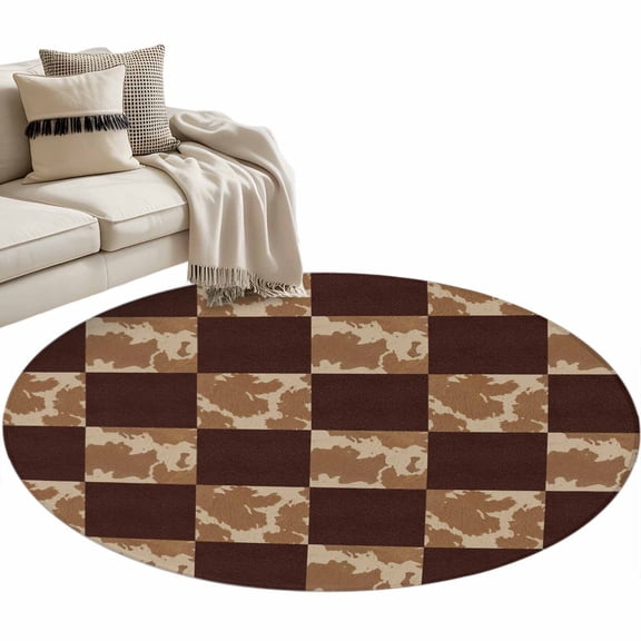 Rectangle Rug 4ft Area Rug, Western Cowboy Style Plaid Area Rugs for Living Room Bedroom, Retro Geometric Check Floor Mat Non-Slip Non-Shedding Carpet Indoor Accent Rugs