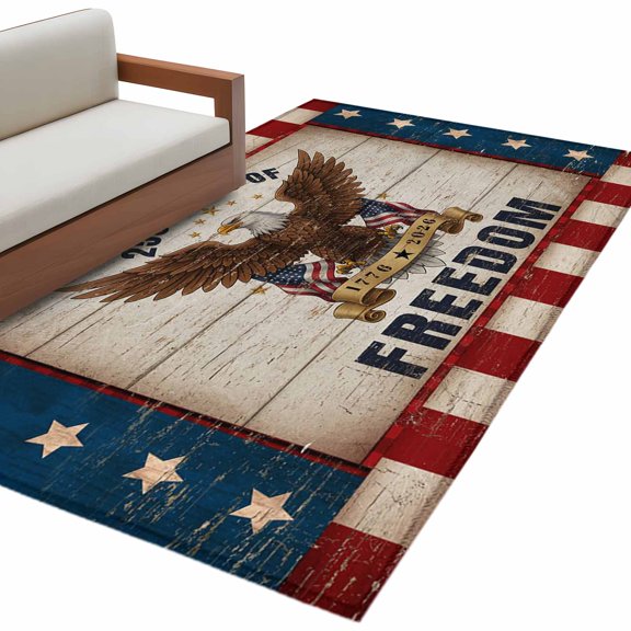 Rectangle Rug 4x6ft Area Rug, 250 Years of Freedom Area Rugs for Living Room Bedroom, Bald Eagle Patriotic Stars Floor Mat Non-Shedding Non-Slip Carpet Indoor Accent Rugs
