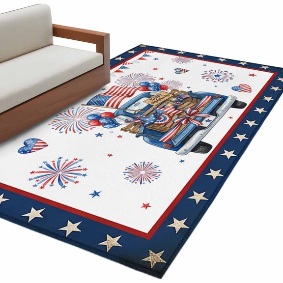 Rectangle Rug 4x6ft Area Rug, 250th Anniversary Retro Truck Area Rugs for Living Room Bedroom, Independence Day Patriotic Floor Mat Non-Shedding Non-Slip Carpet Indoor Accent Rugs