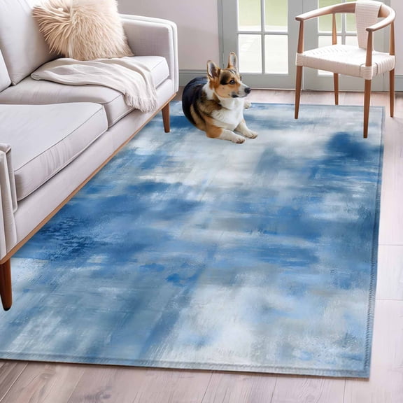 Rectangle Rug 4x6ft Area Rug, Abstract Blue Mottled Texture Area Rugs for Living Room Bedroom, Modern Aesthetic Art Floor Mat Non-Slip Non-Shedding Carpet Indoor Accent Rugs