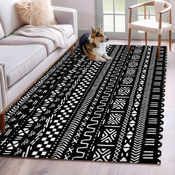 Rectangle Rug 4x6ft Area Rug, Africa Traditional Ethnicity Pattern Area Rugs for Living Room Bedroom, Abstract Geometric Art Floor Mat Non-Slip Non-Shedding Carpet Indoor Accent Rugs