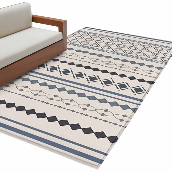 Rectangle Rug 4x6ft Area Rug, Boho Aztec Stripe Plaid Area Rugs for Living Room Bedroom, Vintage Ethnic Geometric Graphics Floor Mat Non-Shedding Non-Slip Carpet Indoor Accent Rugs