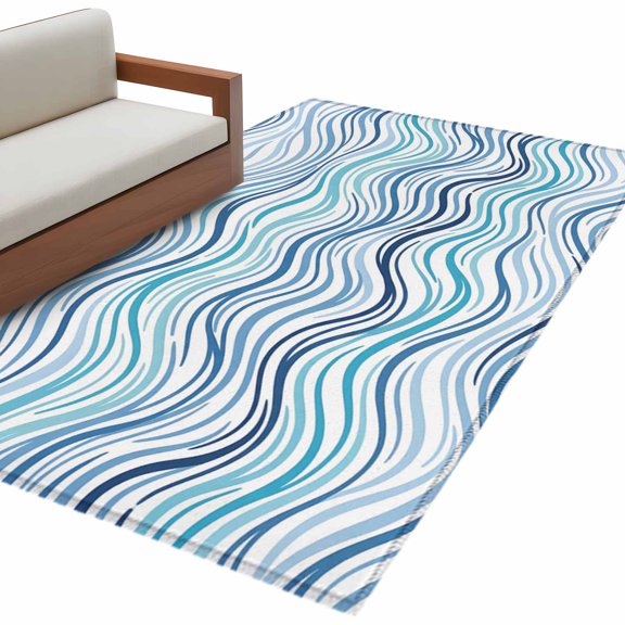 Rectangle Rug 4x6ft Area Rug, Coastal Blue Gradient Stripe Area Rugs for Living Room Bedroom, Modern Ocean Wave Line Floor Mat Non-Shedding Non-Slip Carpet Indoor Accent Rugs