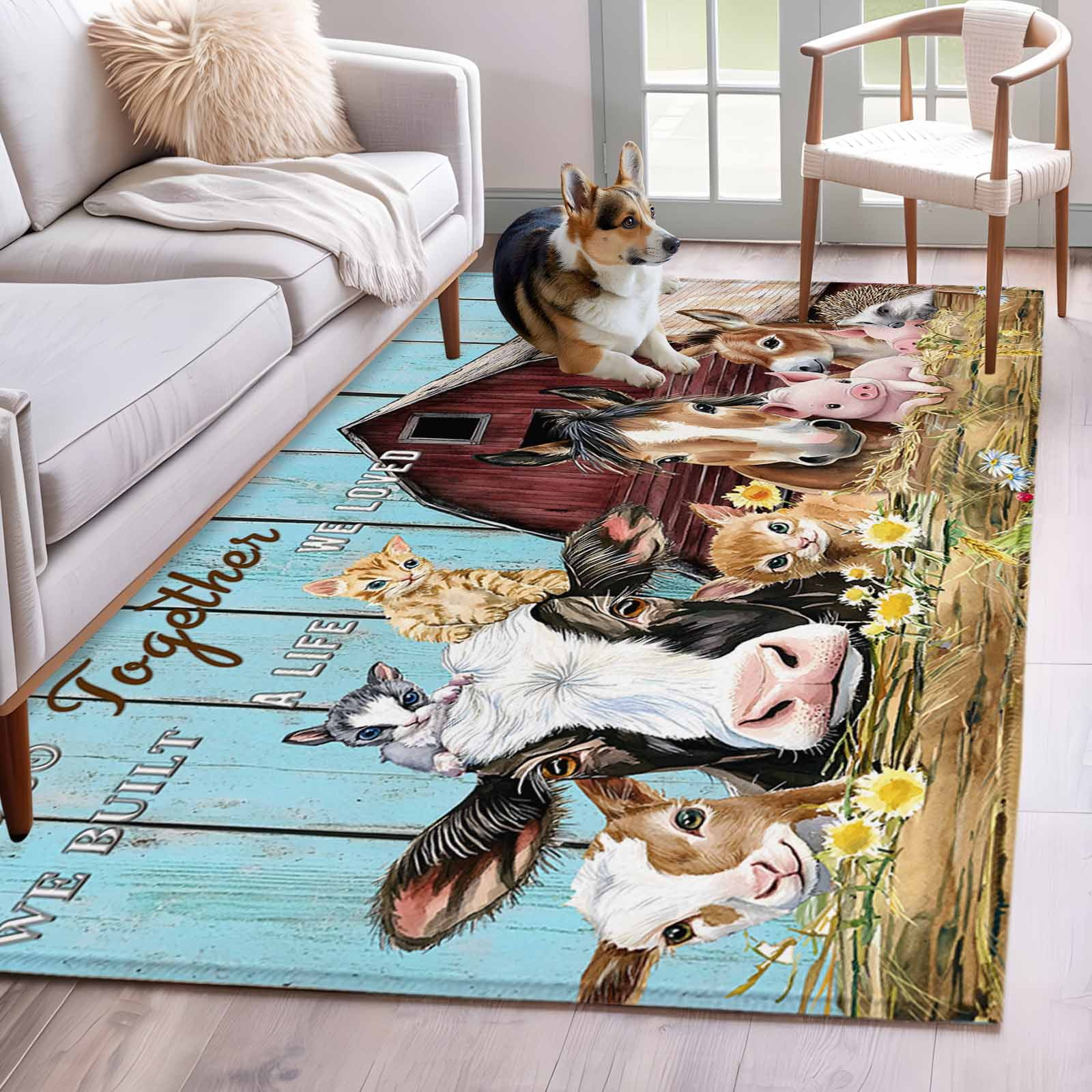 Rectangle Rug 4x6ft Area Rug,Farm Pig Horse Rabbit Barn Fence Wheat ...
