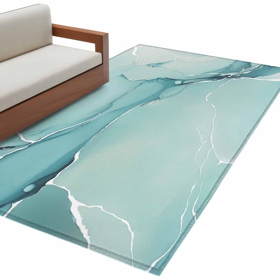 Rectangle Rug 4x6ft Area Rug, Gradient Marble Agate Stone Area Rugs for Living Room Bedroom, Aqua White Ombre Lines Floor Mat Non-Shedding Non-Slip Carpet Indoor Accent Rugs