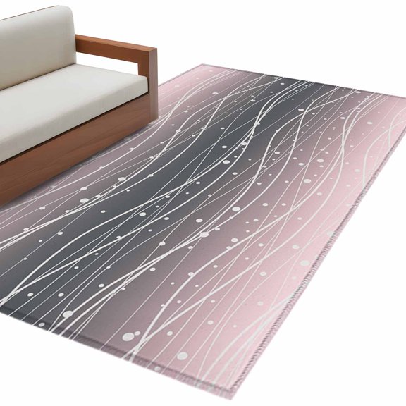 Rectangle Rug 4x6ft Area Rug, Pink Black Gradient Waves Area Rugs for Living Room Bedroom, Summer Ocean Wavy Floor Mat Non-Shedding Non-Slip Carpet Indoor Accent Rugs