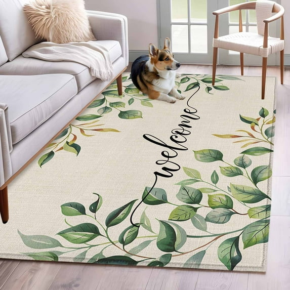 Rectangle Rug 4x6ft Area Rug,Retro Pastoral Green Eucalyptus Leaves ...