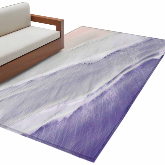 Rectangle Rug 4x6ft Area Rug, Summer Beach Sand Waves Purple Gradient Area Rugs for Living Room Bedroom, Water Ripple Floor Mat Non-Shedding Non-Slip Carpet Indoor Accent Rugs