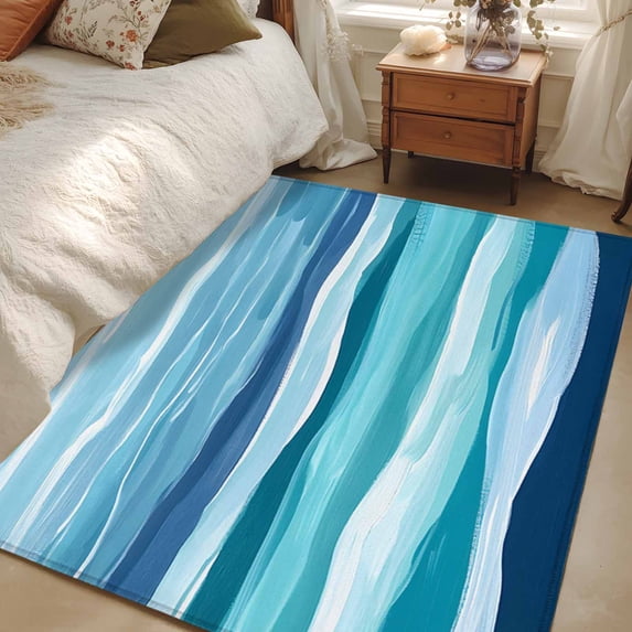 Rectangle Rug 4x6ft Area Rug, Summer Navy Blue Water Ripple Area Rugs for Living Room Bedroom, Watercolor Gradient Ombre Floor Mat Non-Slip Non-Shedding Carpet Indoor Accent Rugs