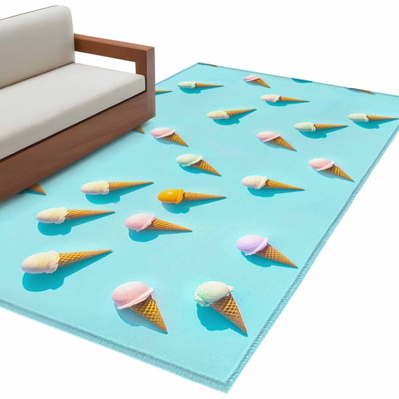 Rectangle Rug 4x6ft Area Rug, Summer Sweet Dessert on Mint Green Area Rugs for Living Room Bedroom, Seamless Icy Cream Floor Mat Non-Shedding Non-Slip Carpet Indoor Accent Rugs