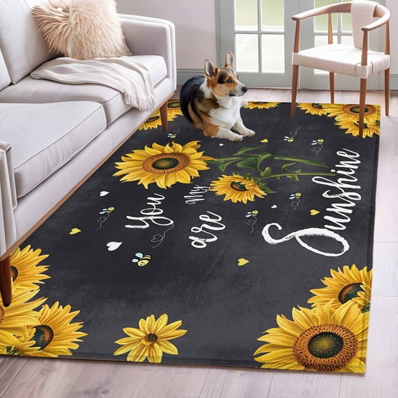 Rectangle Rug 4x6ft Area Rug,Sunshine Text Pastoral Sunflower Area Rugs ...
