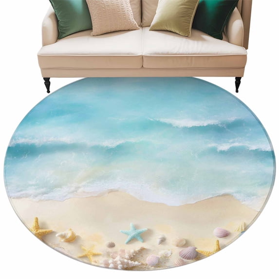 Rectangle Rug 5ft Area Rug, Blue Oceans Brown Beach Area Rugs for Living Room Bedroom, Sea Stars Shells Floor Mat Non-Slip Non-Shedding Carpet Indoor Accent Rugs