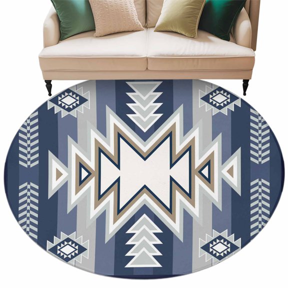 Rectangle Rug 5ft Area Rug, Ethnic Boho Morocco Theme Area Rugs for Living Room Bedroom, Aztec Blue Geometric Art Floor Mat Non-Slip Non-Shedding Carpet Indoor Accent Rugs