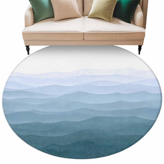 Rectangle Rug 5ft Area Rug, Modern Blue Gradient Stripe Area Rugs for Living Room Bedroom, Minimalist Ombre Water Ripple Floor Mat Non-Slip Non-Shedding Carpet Indoor Accent Rugs