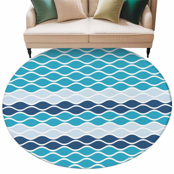 Rectangle Rug 5ft Area Rug, Moroccan Wave Stripe Teal Blue Area Rugs for Living Room Bedroom, Abstract Ocean Waves Floor Mat Non-Slip Non-Shedding Carpet Indoor Accent Rugs