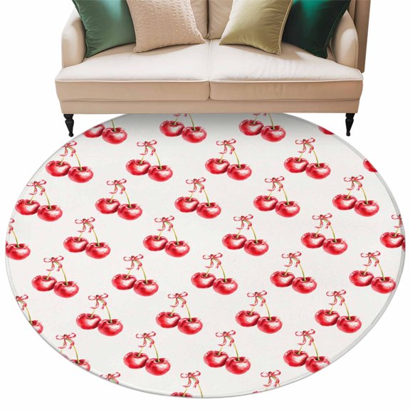 Rectangle Rug 5ft Area Rug, Red Cherry Fruit Seamless Area Rugs for Living Room Bedroom, Food Focus Floor Mat Non-Slip Non-Shedding Carpet Indoor Accent Rugs