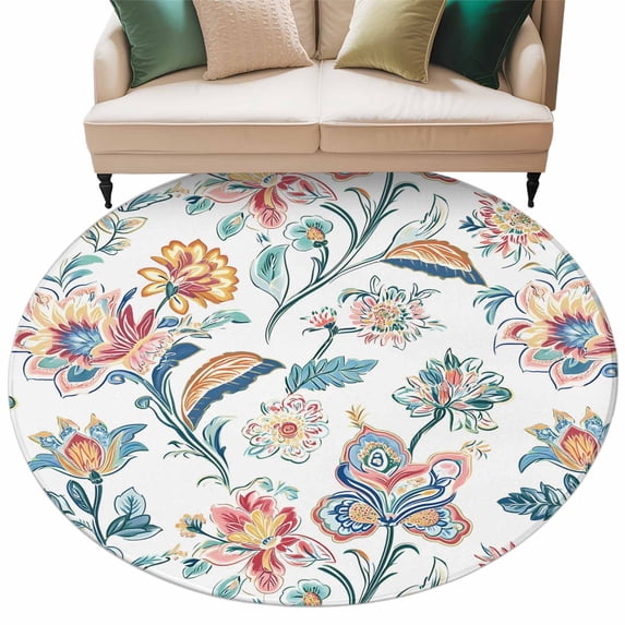 Rectangle Rug 5ft Area Rug, Retro Watercolor Flower Leaves Area Rugs for Living Room Bedroom, Abstract Floral Plant Floor Mat Non-Slip Non-Shedding Carpet Indoor Accent Rugs